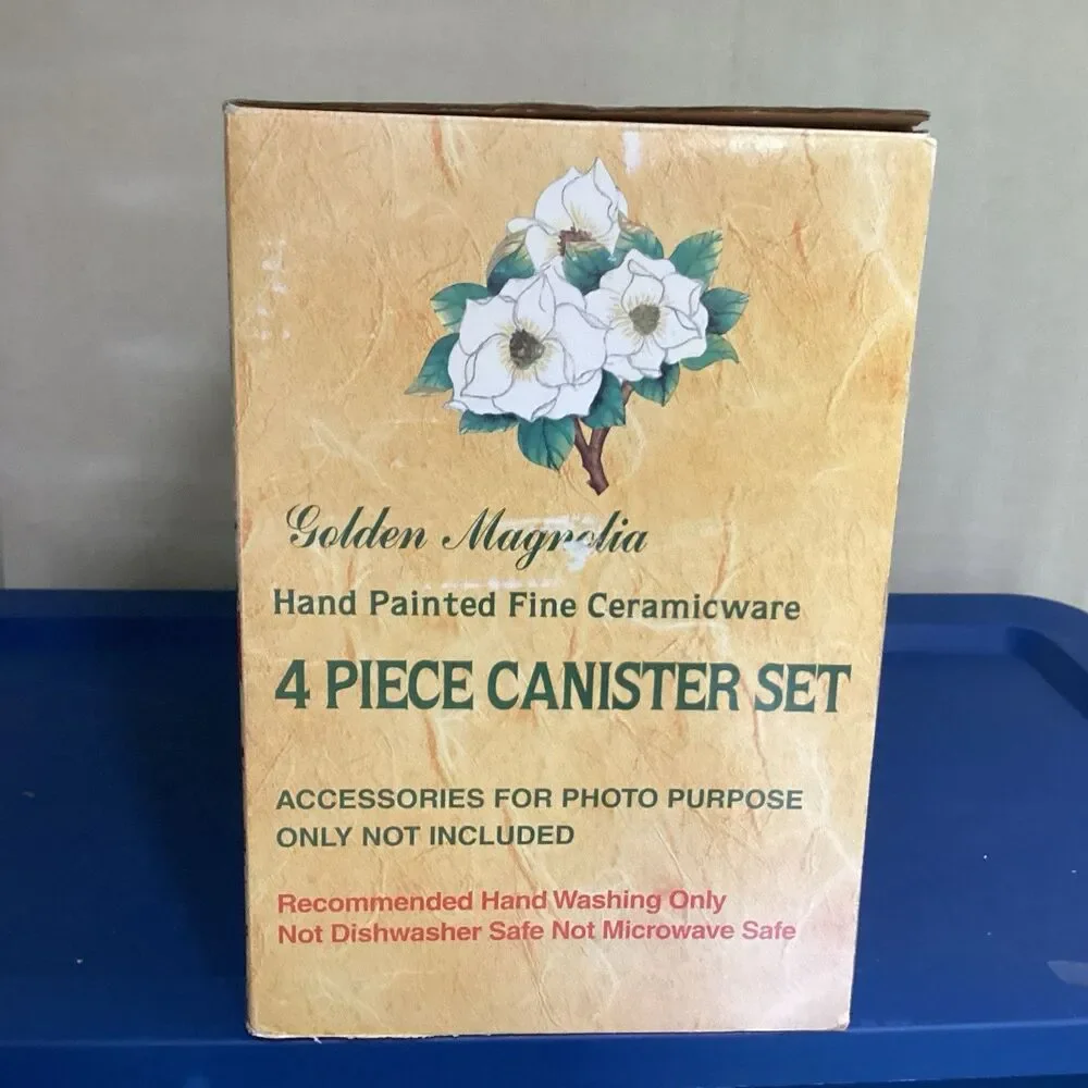 vtg kk golden magnolia 4 piece canister set hand painted ceramic ware 6078